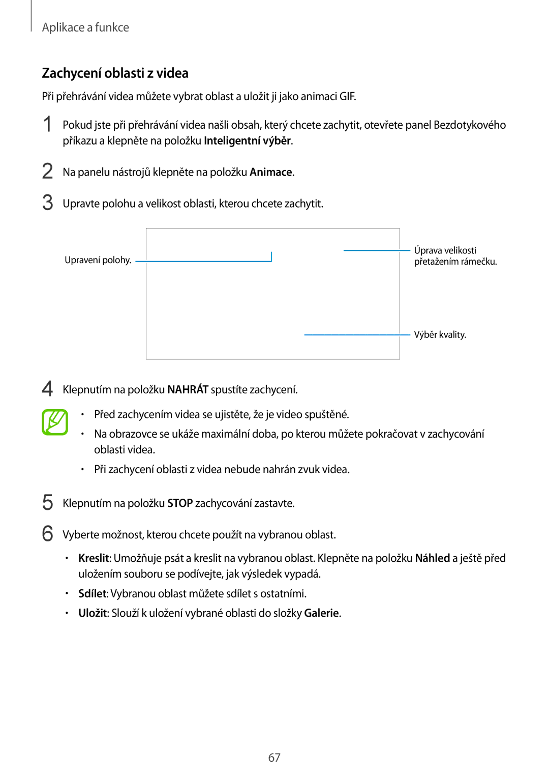 Samsung SM-N950FZKDETL, SM-N950FZKAO2C, SM-N950FZBDETL, SM-N950FZDDETL manual Zachycení oblasti z videa 