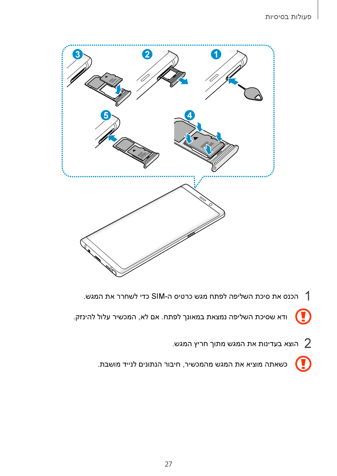 Samsung SM-N950FZKAPCL, SM-N950FZVAILO, SM-N950FZDAILO manual פעולות בסיסיות 