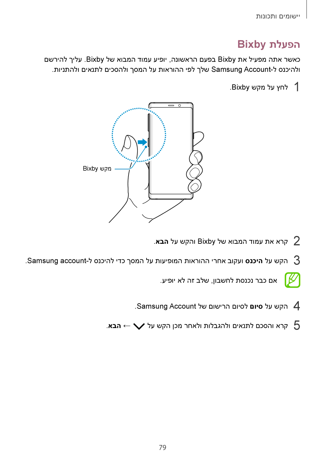 Samsung SM-N950FZVAILO, SM-N950FZKAPCL, SM-N950FZDAILO manual Bixby תלעפה 