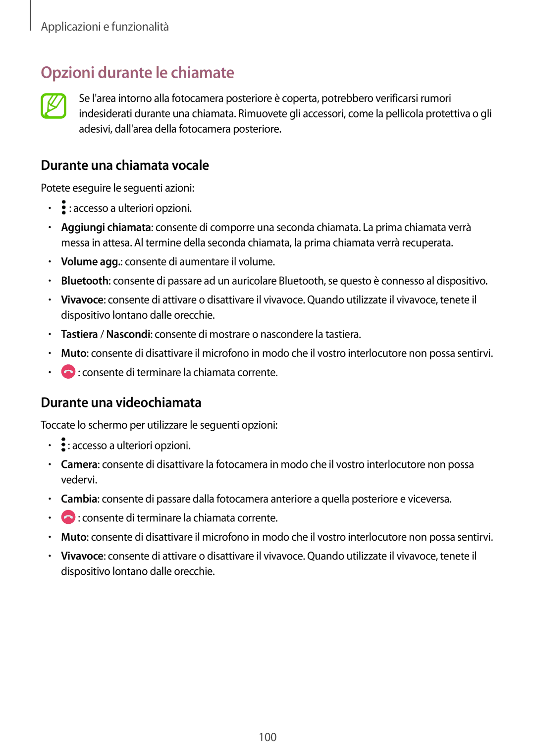 Samsung SM-N950FZKATUR, SM-N950FZKDITV Opzioni durante le chiamate, Durante una chiamata vocale, Durante una videochiamata 