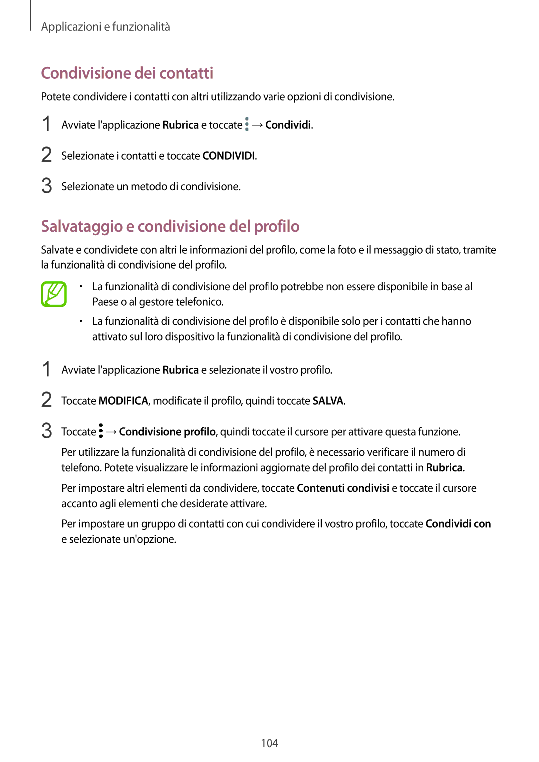 Samsung SM-N950FZDAITV, SM-N950FZKDITV, SM-N950FZDATUR Condivisione dei contatti, Salvataggio e condivisione del profilo 