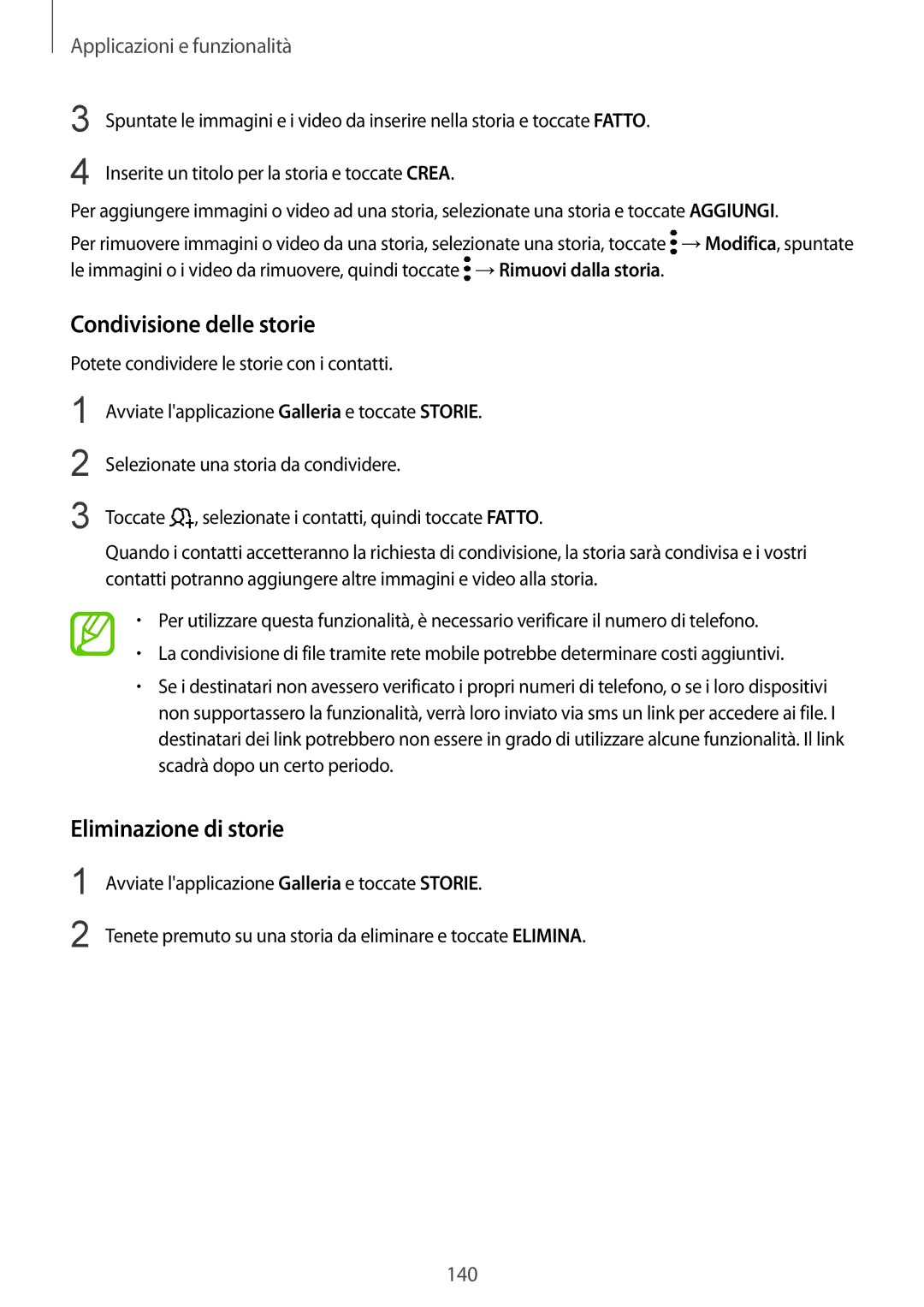 Samsung SM-N950FZKDITV, SM-N950FZDATUR, SM-N950FZKATUR, SM-N950FZKAHUI Condivisione delle storie, Eliminazione di storie 