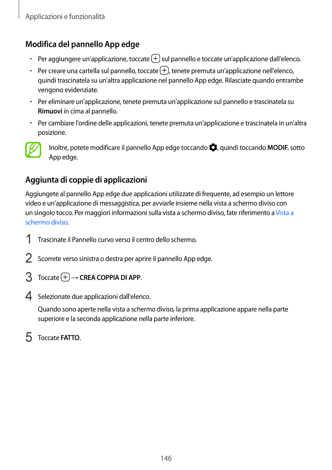 Samsung SM-N950FZDAITV Modifica del pannello App edge, Aggiunta di coppie di applicazioni, Toccate →CREA Coppia DI APP 