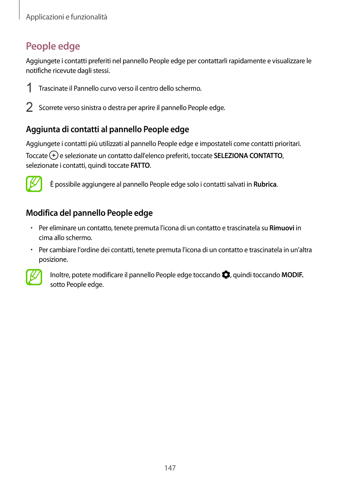 Samsung SM-N950FZDATIM, SM-N950FZKDITV Aggiunta di contatti al pannello People edge, Modifica del pannello People edge 