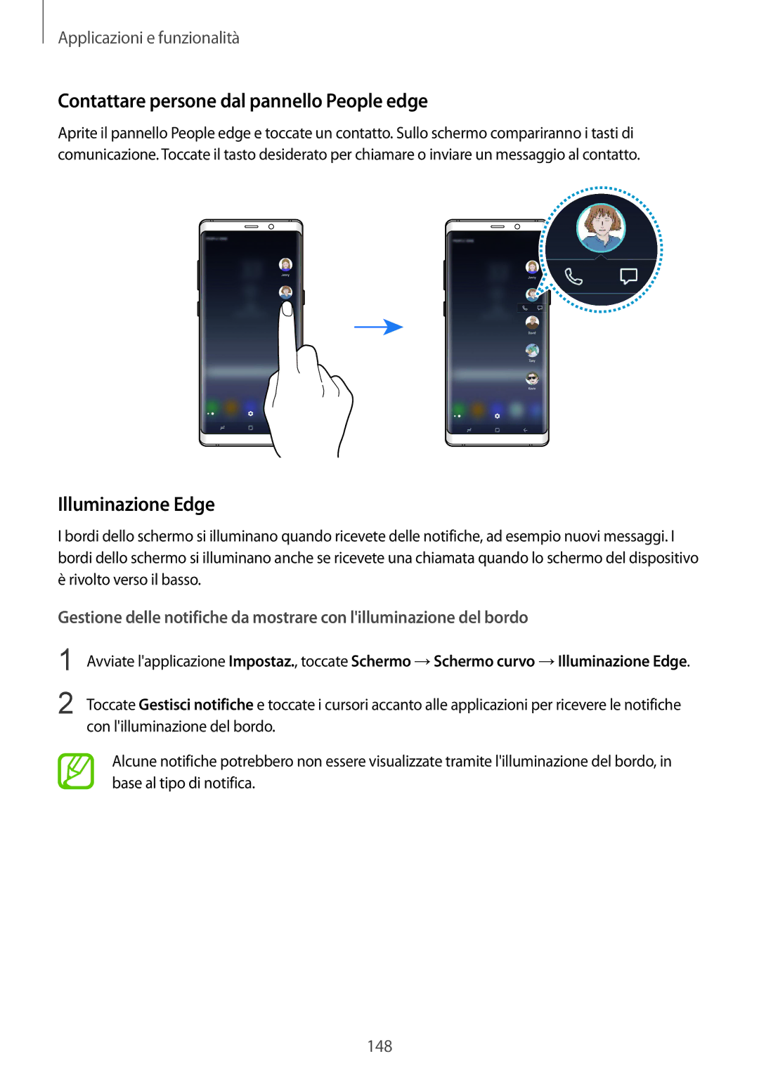 Samsung SM-N950FZDAHUI, SM-N950FZKDITV, SM-N950FZDATUR manual Contattare persone dal pannello People edge, Illuminazione Edge 