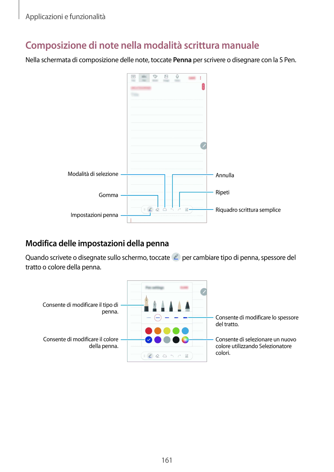 Samsung SM-N950FZDATIM Composizione di note nella modalità scrittura manuale, Modifica delle impostazioni della penna 