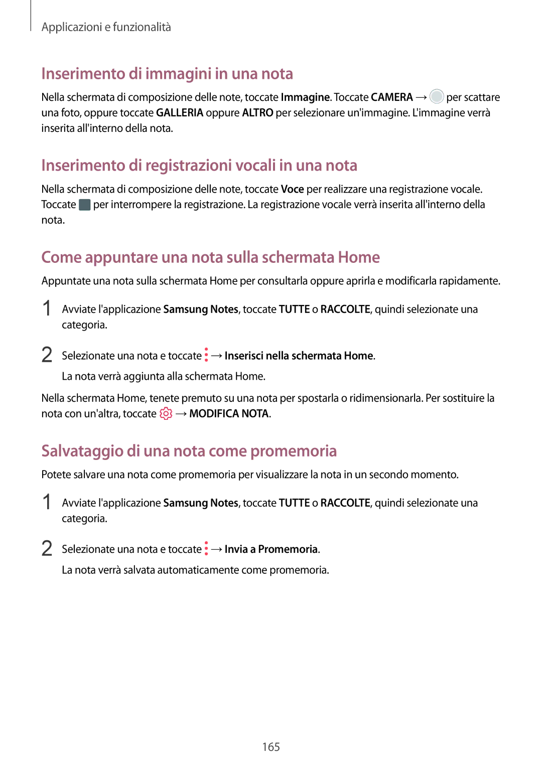 Samsung SM-N950FZKAOMN manual Inserimento di immagini in una nota, Inserimento di registrazioni vocali in una nota 
