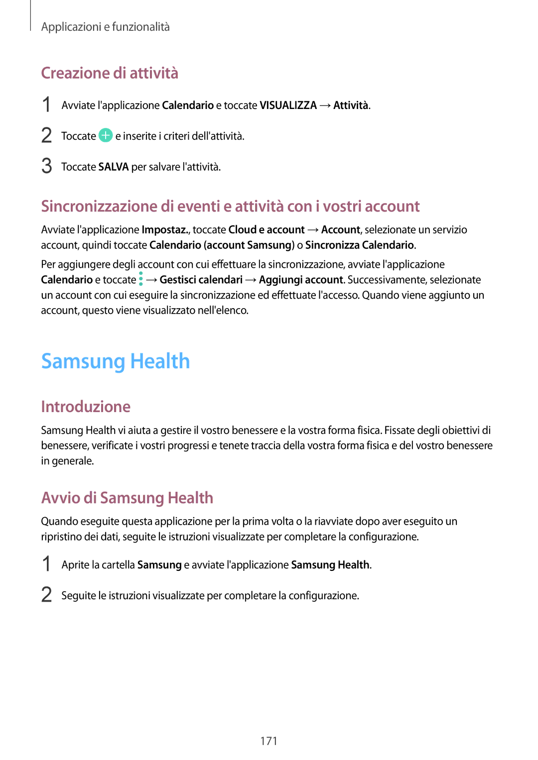 Samsung SM-N950FZKAHUI Samsung Health, Creazione di attività, Sincronizzazione di eventi e attività con i vostri account 