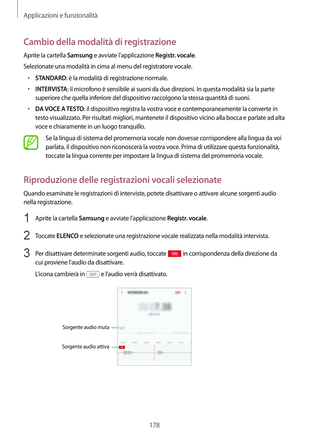 Samsung SM-N950FZBATIM manual Cambio della modalità di registrazione, Riproduzione delle registrazioni vocali selezionate 