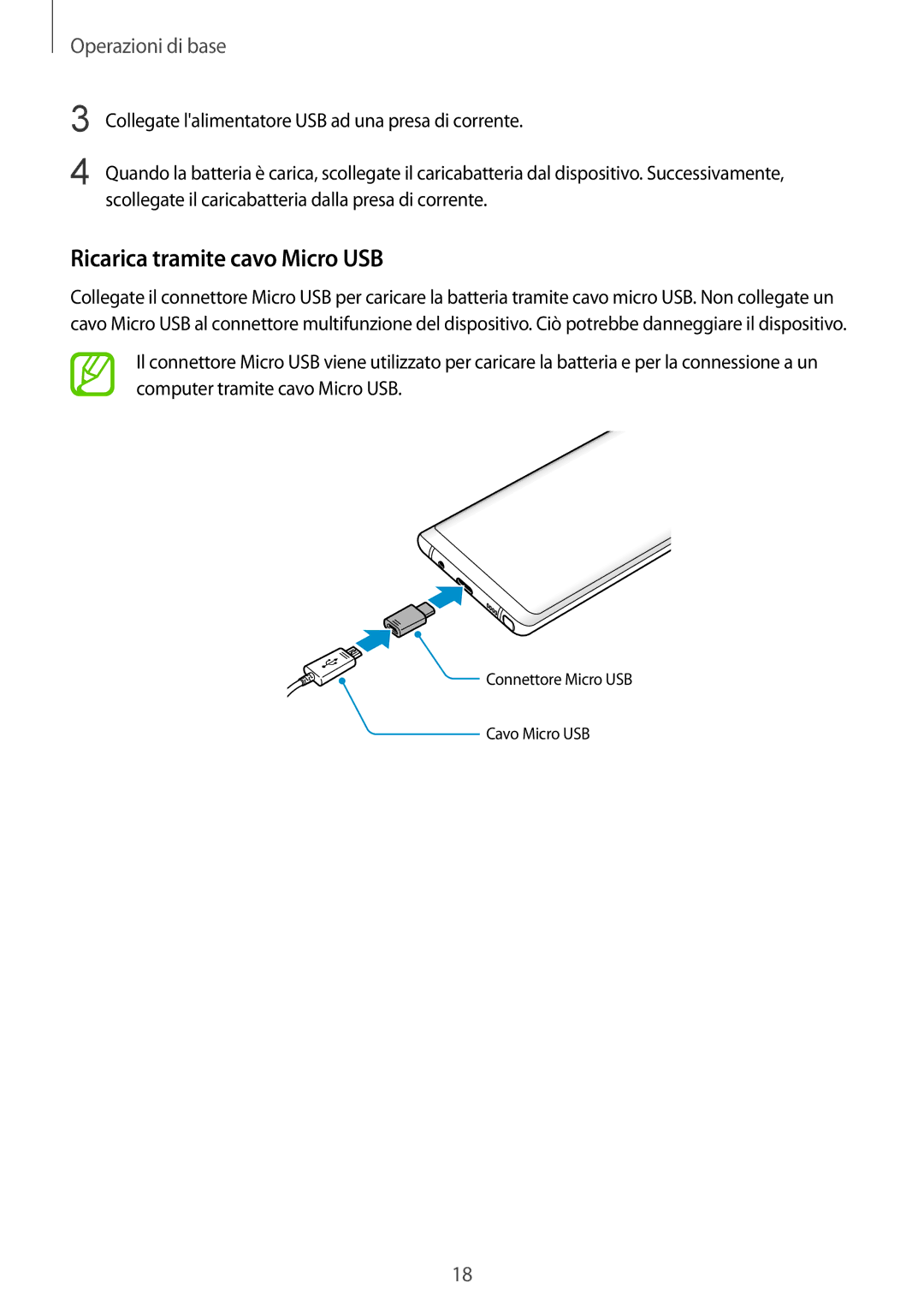 Samsung SM-N950FZDAOMN, SM-N950FZKDITV, SM-N950FZDATUR, SM-N950FZKATUR, SM-N950FZKAHUI manual Ricarica tramite cavo Micro USB 