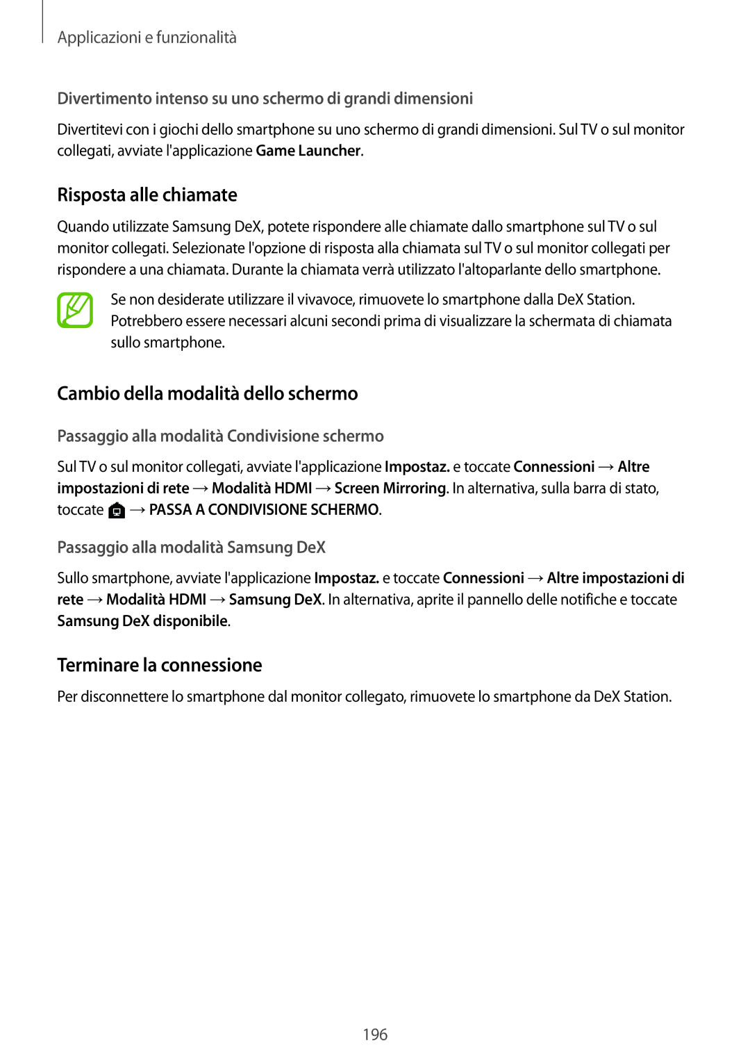 Samsung SM-N950FZKDITV manual Risposta alle chiamate, Cambio della modalità dello schermo, Terminare la connessione 