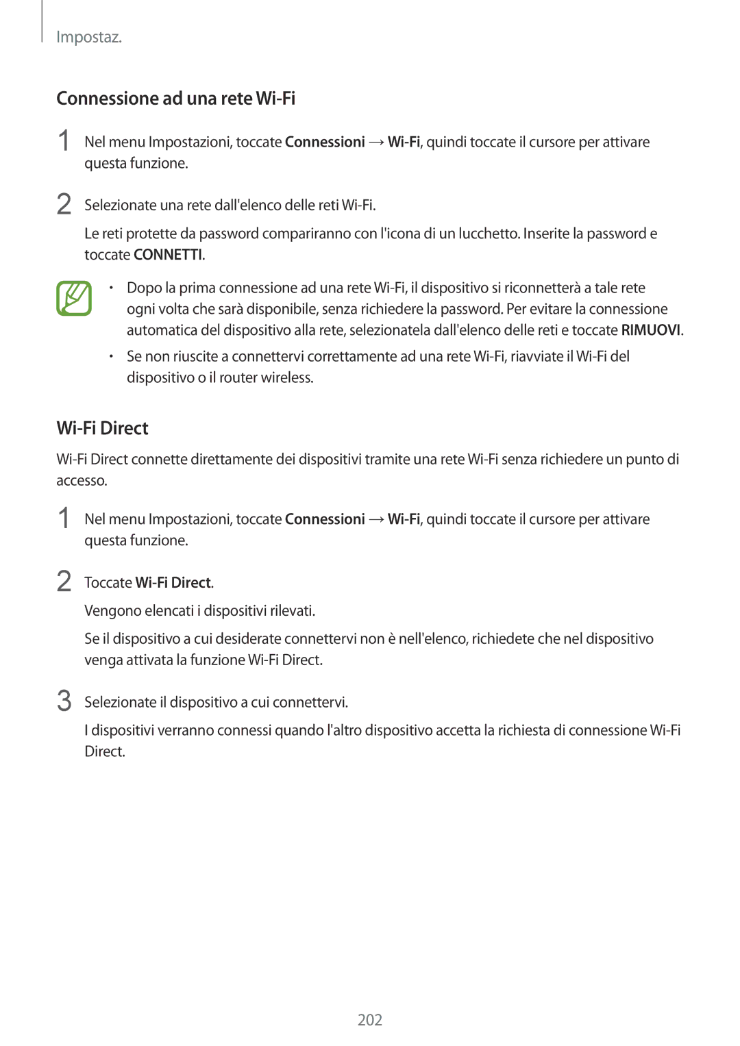 Samsung SM-N950FZDAITV, SM-N950FZKDITV, SM-N950FZDATUR manual Connessione ad una rete Wi-Fi, Toccate Wi-Fi Direct 