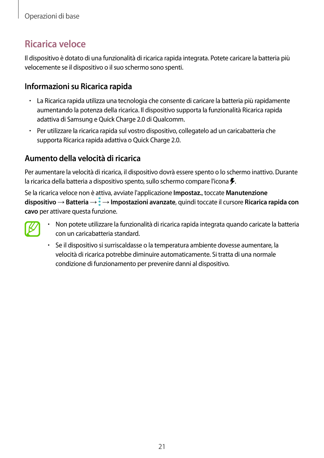 Samsung SM-N950FZDATIM manual Ricarica veloce, Informazioni su Ricarica rapida, Aumento della velocità di ricarica 