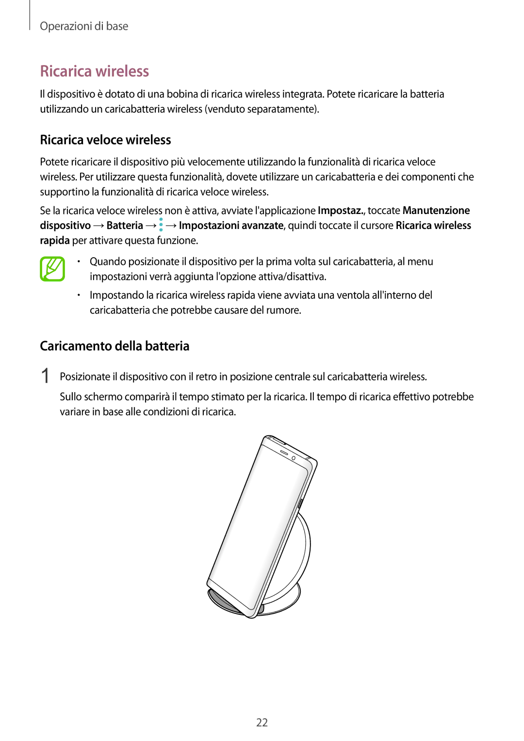 Samsung SM-N950FZDAHUI, SM-N950FZKDITV manual Ricarica wireless, Ricarica veloce wireless, Caricamento della batteria 