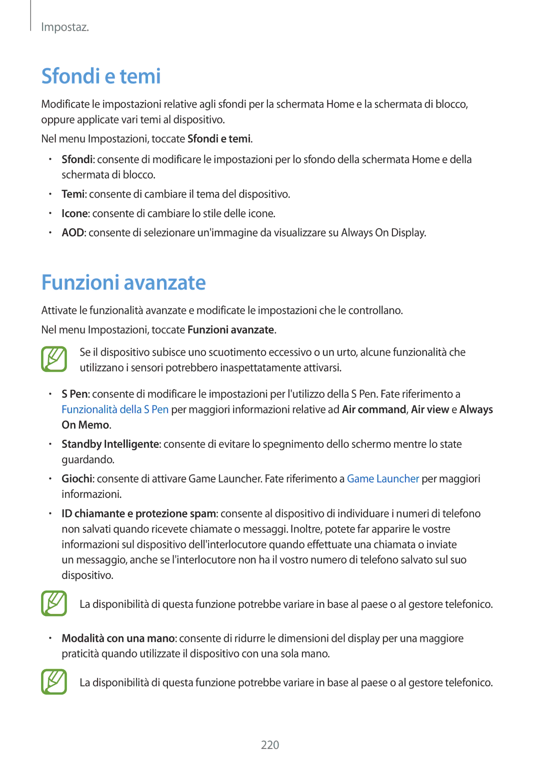 Samsung SM-N950FZBATIM, SM-N950FZKDITV, SM-N950FZDATUR, SM-N950FZKATUR, SM-N950FZKAHUI manual Sfondi e temi, Funzioni avanzate 