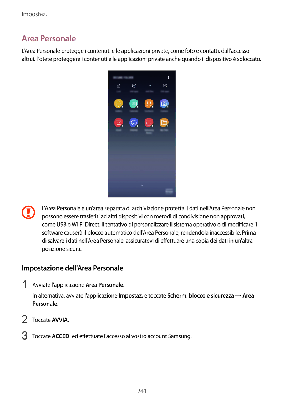 Samsung SM-N950FZKAHUI, SM-N950FZKDITV, SM-N950FZDATUR, SM-N950FZKATUR, SM-N950FZDAOMN Impostazione dellArea Personale 