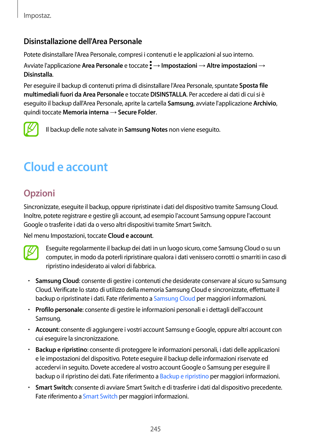 Samsung SM-N950FZDATIM, SM-N950FZKDITV, SM-N950FZDATUR, SM-N950FZKATUR Cloud e account, Disinstallazione dellArea Personale 