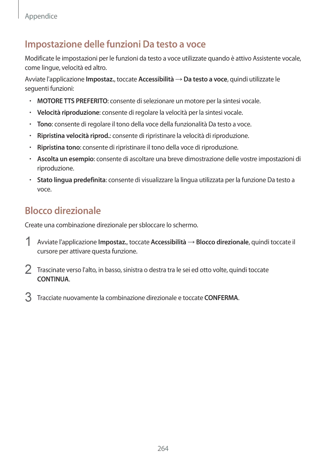 Samsung SM-N950FZDDITV, SM-N950FZKDITV, SM-N950FZDATUR manual Impostazione delle funzioni Da testo a voce, Blocco direzionale 