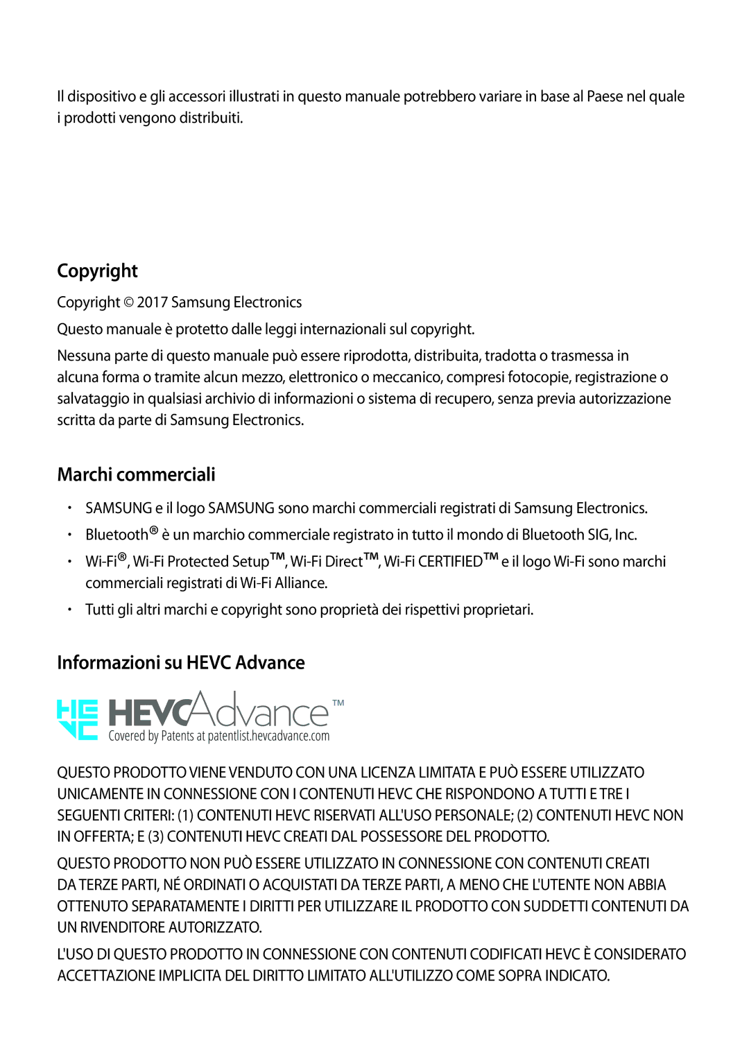 Samsung SM-N950FZDAHUI, SM-N950FZKDITV, SM-N950FZDATUR manual Copyright, Marchi commerciali, Informazioni su Hevc Advance 
