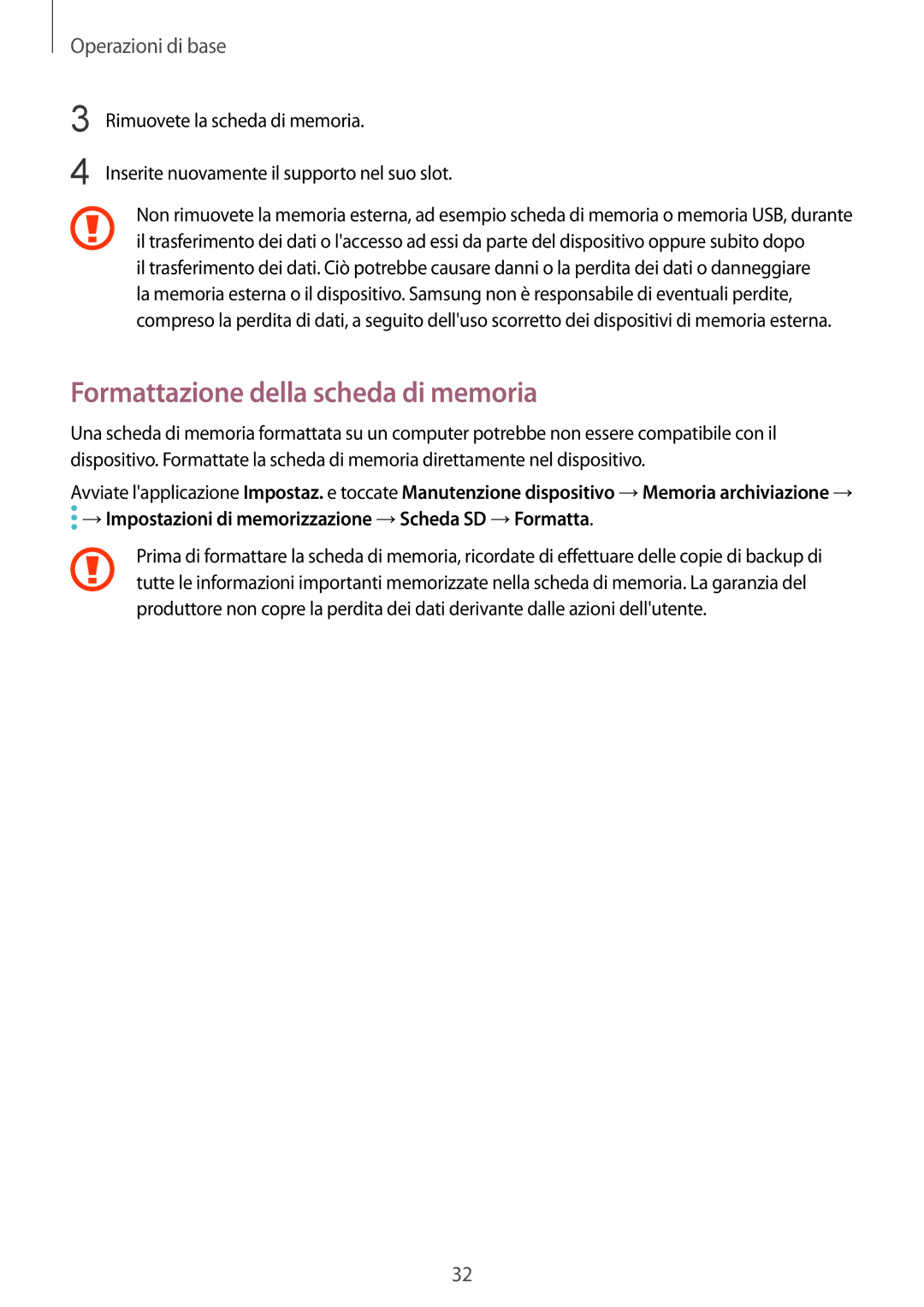 Samsung SM-N950FZDAOMN, SM-N950FZKDITV, SM-N950FZDATUR, SM-N950FZKATUR, SM-N950FZKAHUI Formattazione della scheda di memoria 