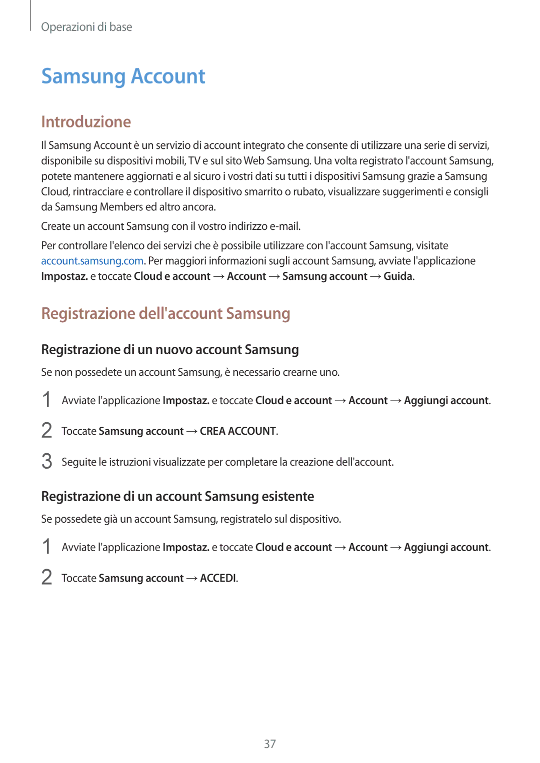 Samsung SM-N950FZVATUR, SM-N950FZKDITV, SM-N950FZDATUR Samsung Account, Introduzione, Registrazione dellaccount Samsung 