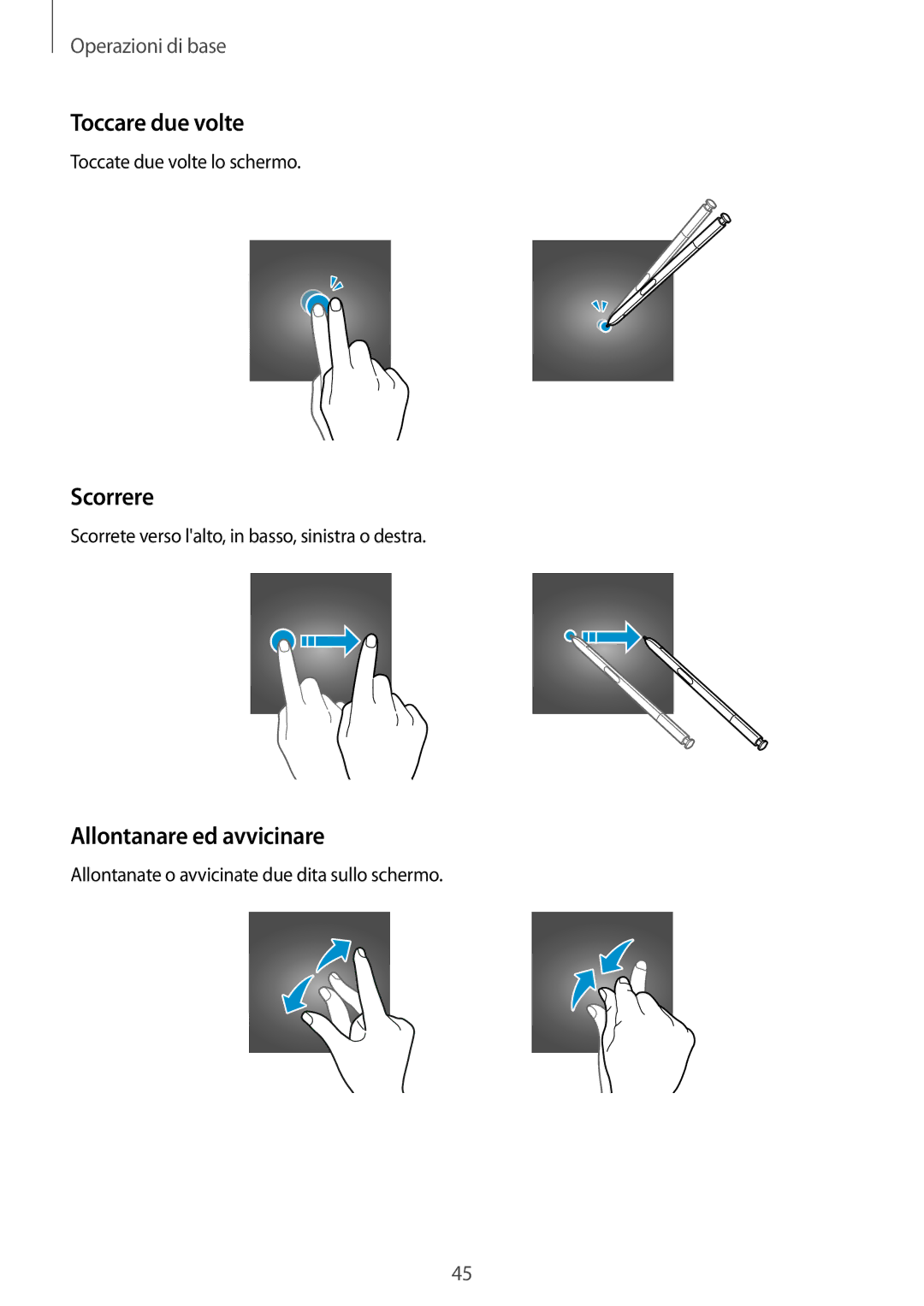 Samsung SM-N950FZKAHUI, SM-N950FZKDITV, SM-N950FZDATUR manual Toccare due volte, Scorrere, Allontanare ed avvicinare 