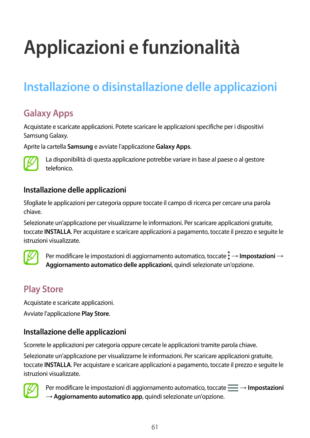 Samsung SM-N950FZKATIM, SM-N950FZKDITV, SM-N950FZDATUR manual Galaxy Apps, Play Store, Installazione delle applicazioni 