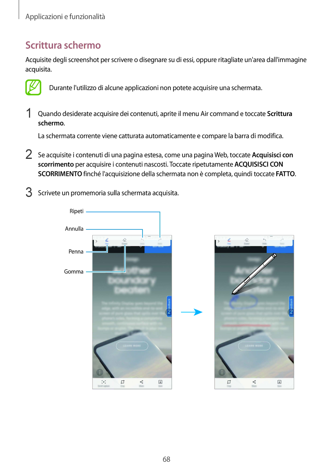 Samsung SM-N950FZDDITV, SM-N950FZKDITV, SM-N950FZDATUR, SM-N950FZKATUR, SM-N950FZKAHUI manual Scrittura schermo, Schermo 