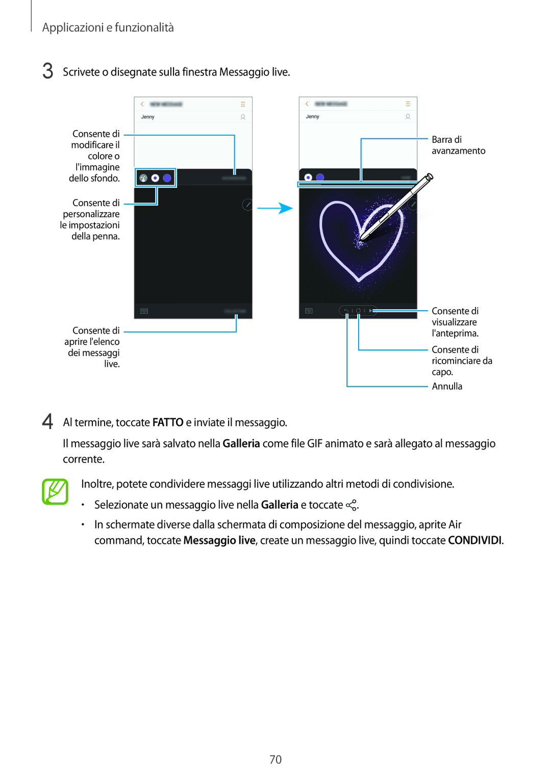 Samsung SM-N950FZKDITV, SM-N950FZDATUR, SM-N950FZKATUR, SM-N950FZKAHUI Scrivete o disegnate sulla finestra Messaggio live 