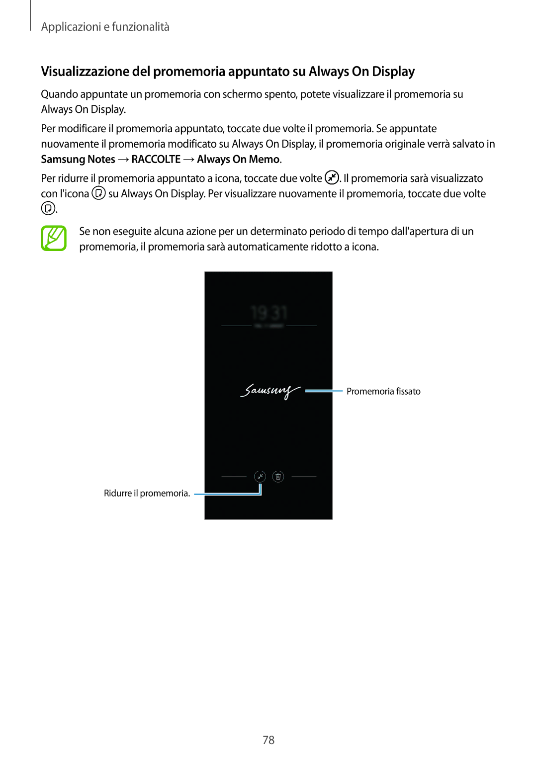 Samsung SM-N950FZDAHUI, SM-N950FZKDITV, SM-N950FZDATUR, SM-N950FZKATUR manual Promemoria fissato Ridurre il promemoria 