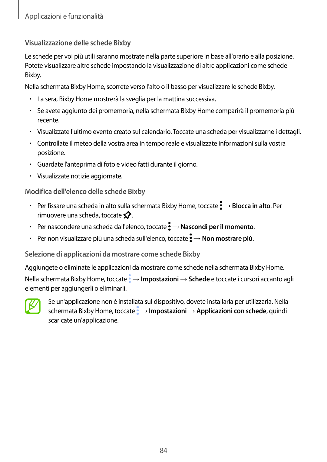 Samsung SM-N950FZKDITV, SM-N950FZDATUR manual Visualizzazione delle schede Bixby, Modifica dellelenco delle schede Bixby 