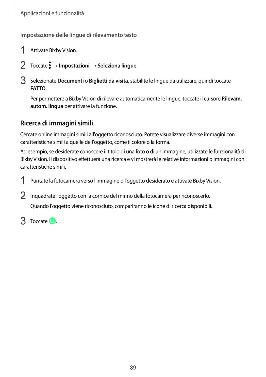 Samsung SM-N950FZKATIM, SM-N950FZKDITV manual Ricerca di immagini simili, Impostazione delle lingue di rilevamento testo 