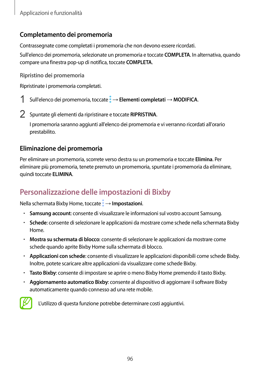 Samsung SM-N950FZDDITV, SM-N950FZKDITV manual Personalizzazione delle impostazioni di Bixby, Completamento dei promemoria 