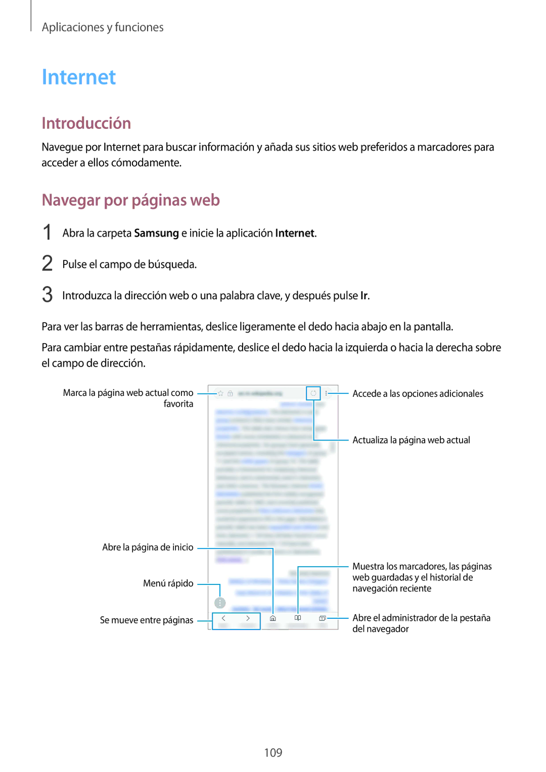 Samsung SM-N950FZDDPHE, SM-N950FZKDPHE, SM-N950FZKAPHE, SM-N950FZDAPHE manual Internet, Navegar por páginas web 