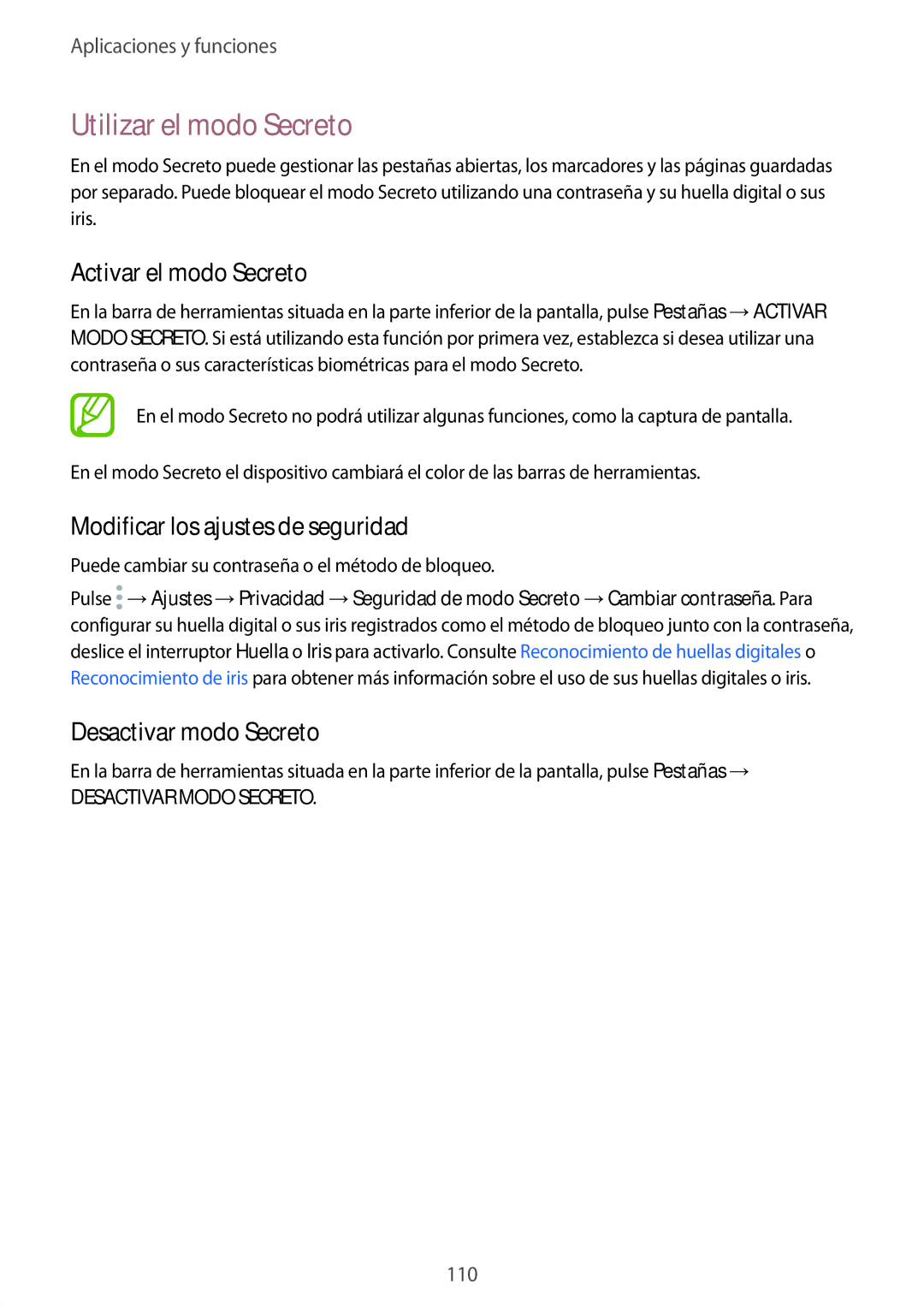 Samsung SM-N950FZKAPHE manual Utilizar el modo Secreto, Activar el modo Secreto, Modificar los ajustes de seguridad 