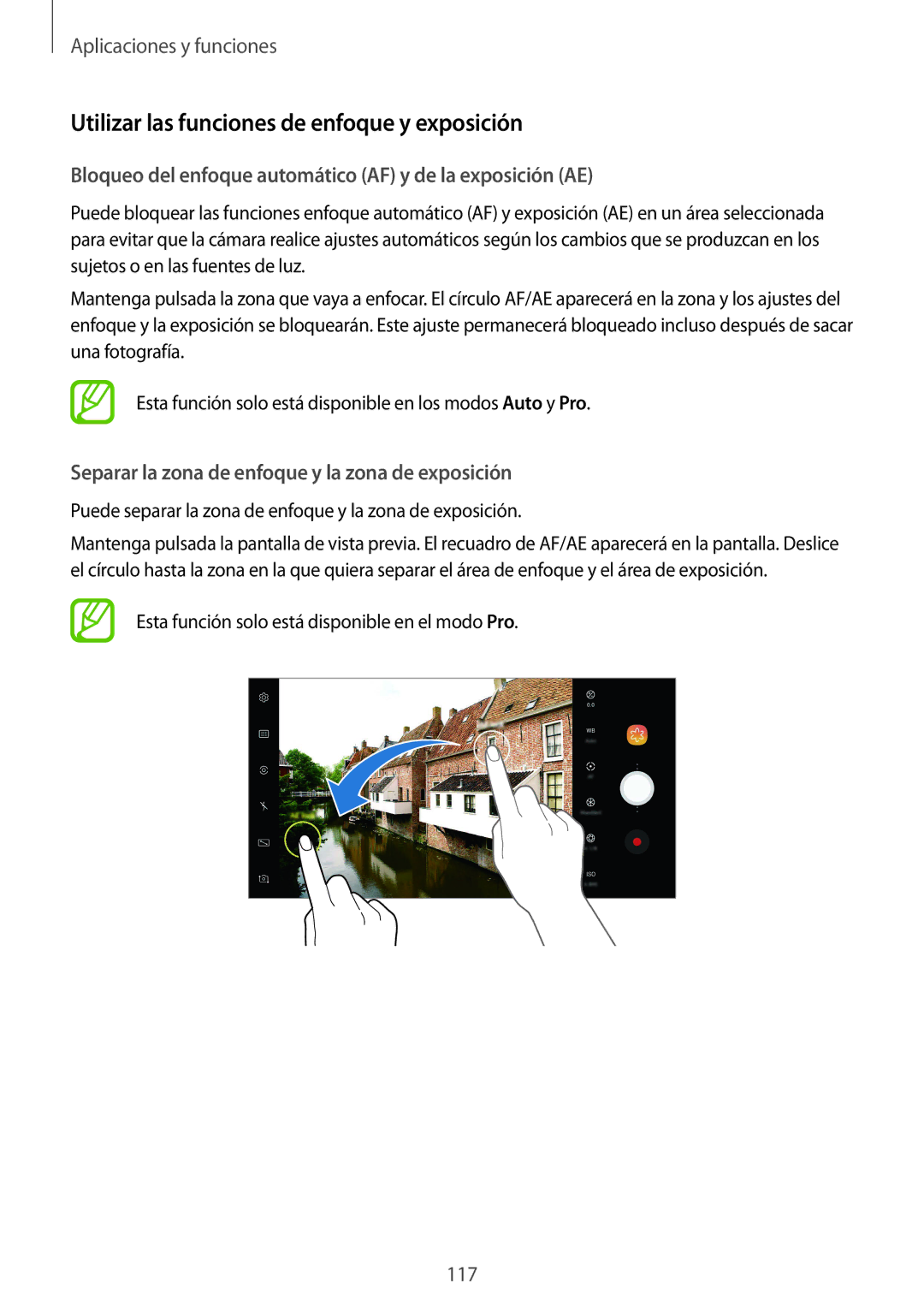 Samsung SM-N950FZDDPHE Utilizar las funciones de enfoque y exposición, Separar la zona de enfoque y la zona de exposición 