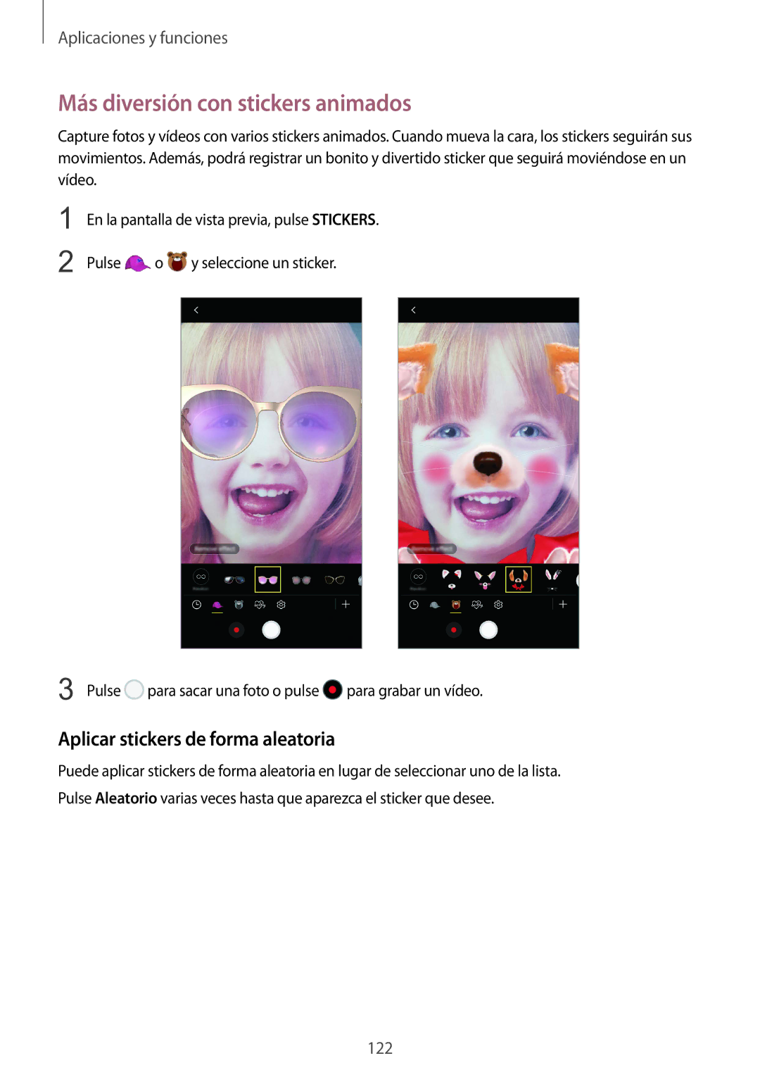 Samsung SM-N950FZKAPHE, SM-N950FZKDPHE manual Más diversión con stickers animados, Aplicar stickers de forma aleatoria 