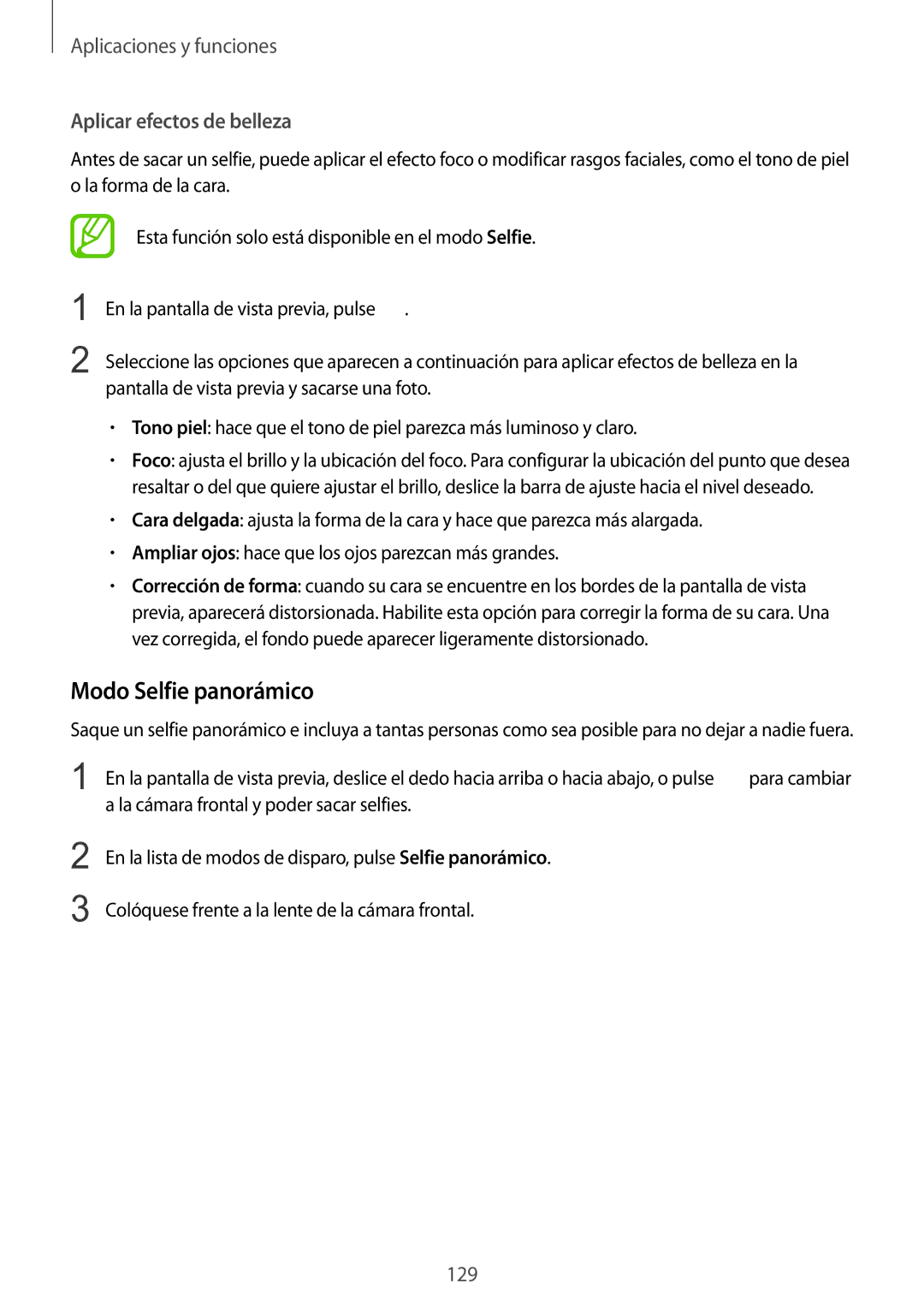 Samsung SM-N950FZDDPHE, SM-N950FZKDPHE, SM-N950FZKAPHE, SM-N950FZDAPHE Modo Selfie panorámico, Aplicar efectos de belleza 