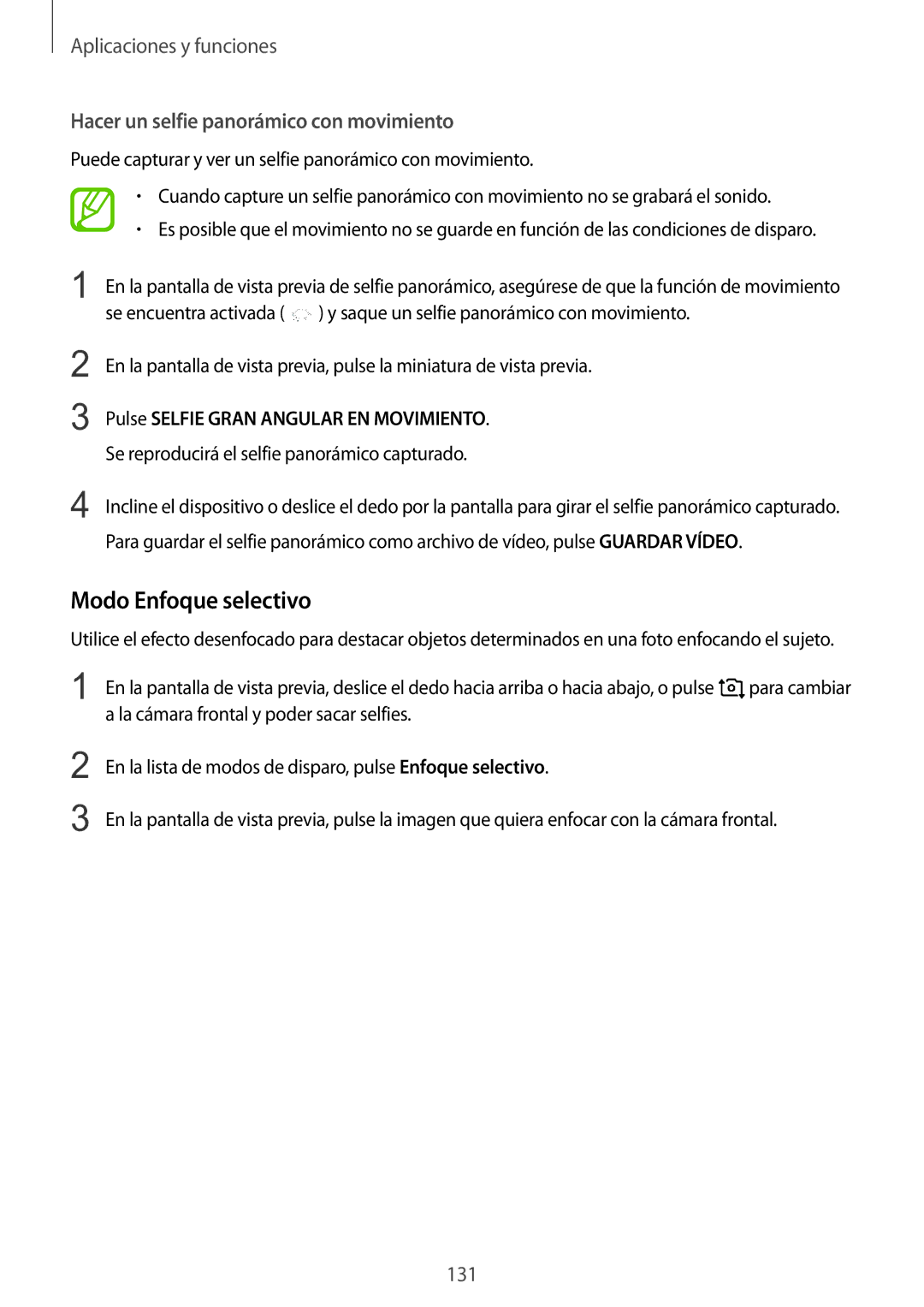 Samsung SM-N950FZDAPHE, SM-N950FZKDPHE, SM-N950FZDDPHE Modo Enfoque selectivo, Hacer un selfie panorámico con movimiento 