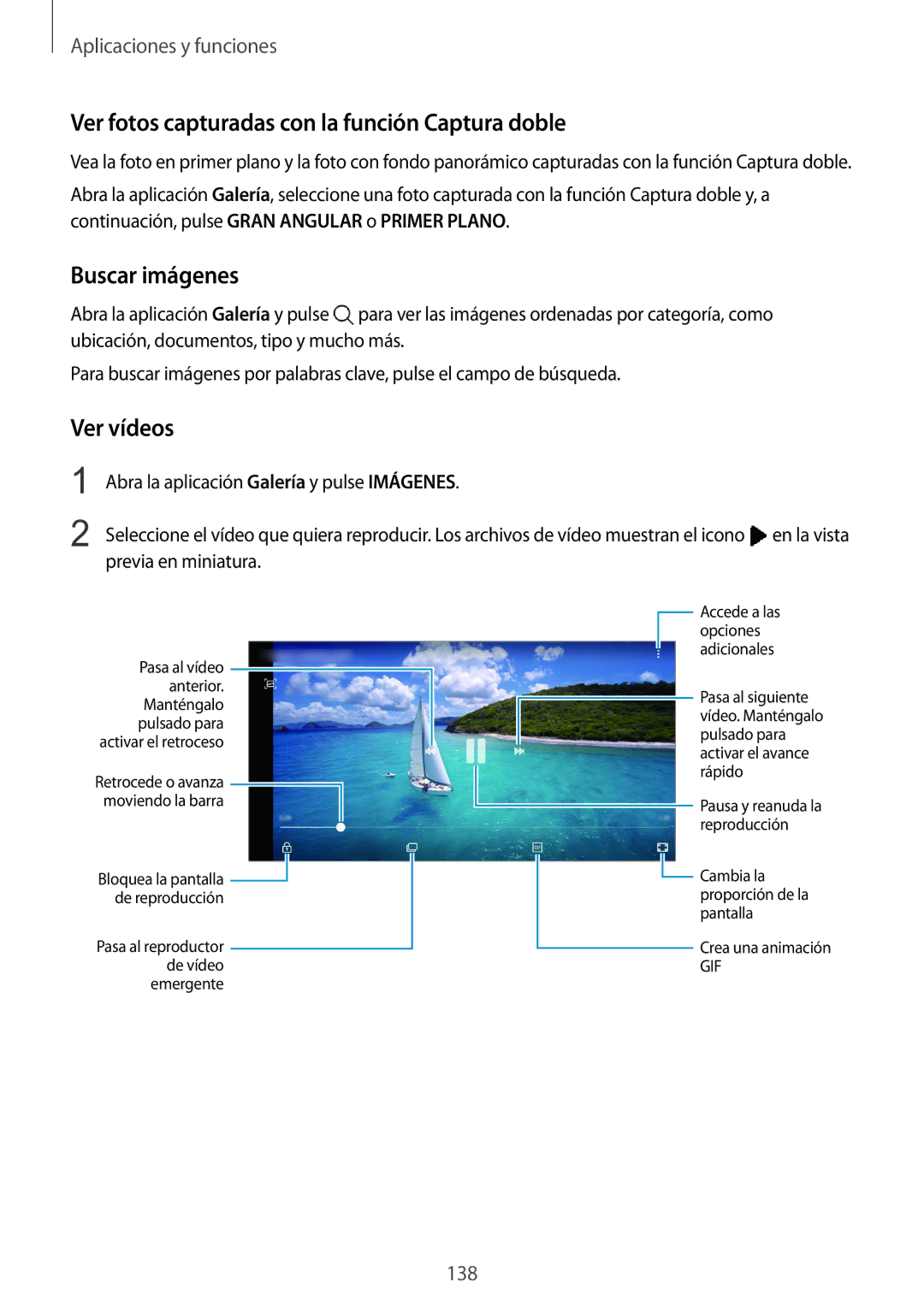 Samsung SM-N950FZKAPHE, SM-N950FZKDPHE manual Ver fotos capturadas con la función Captura doble, Buscar imágenes, Ver vídeos 