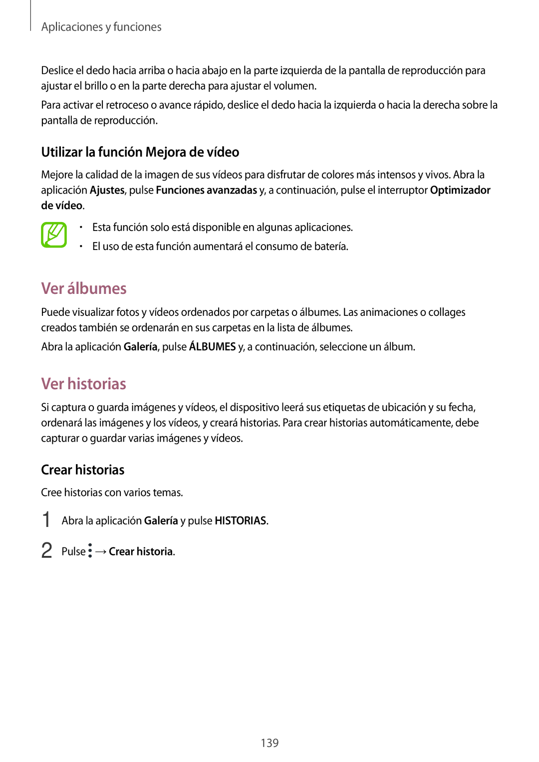 Samsung SM-N950FZDAPHE, SM-N950FZKDPHE Ver álbumes, Ver historias, Utilizar la función Mejora de vídeo, Crear historias 