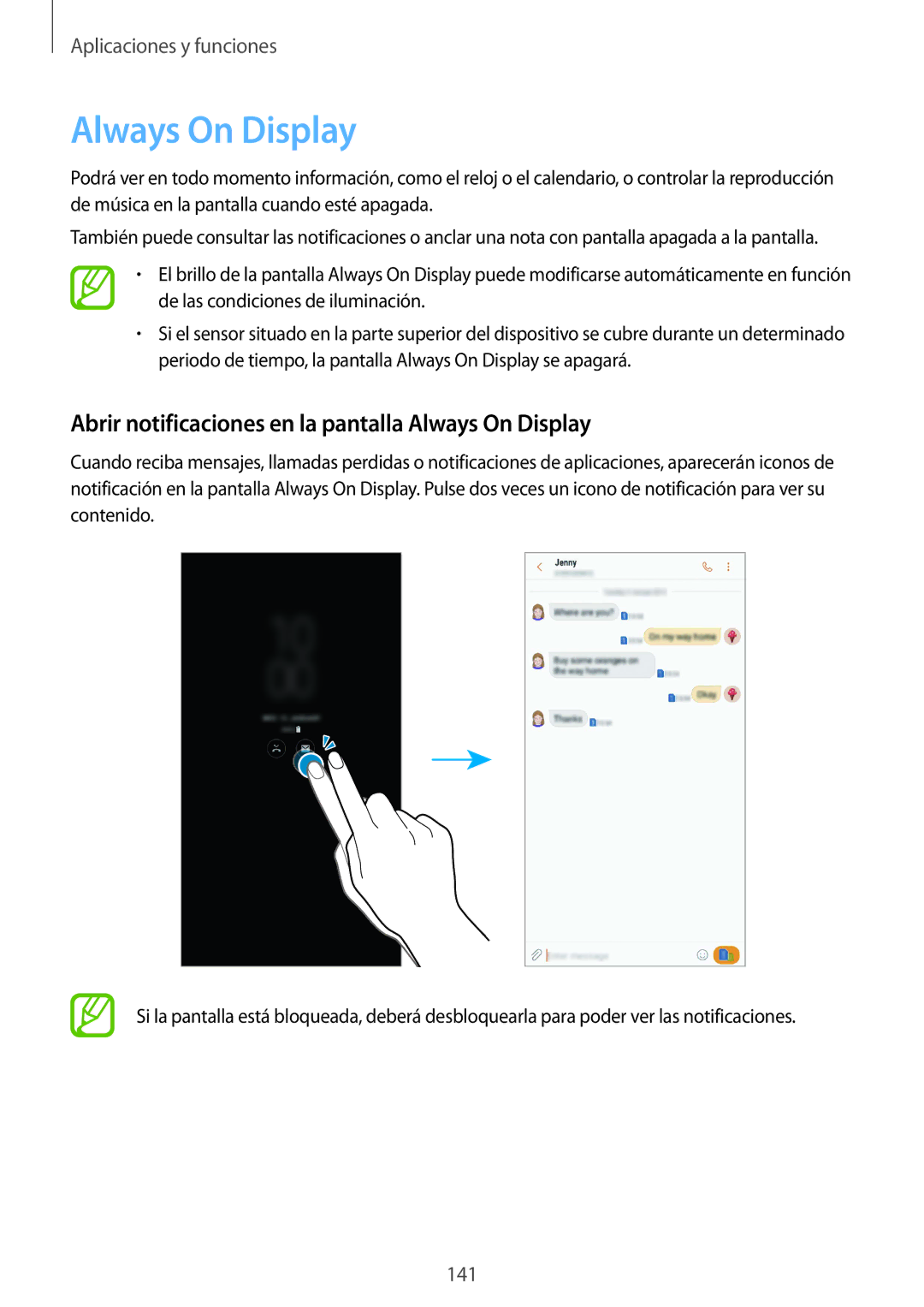 Samsung SM-N950FZDDPHE, SM-N950FZKDPHE, SM-N950FZKAPHE manual Abrir notificaciones en la pantalla Always On Display 