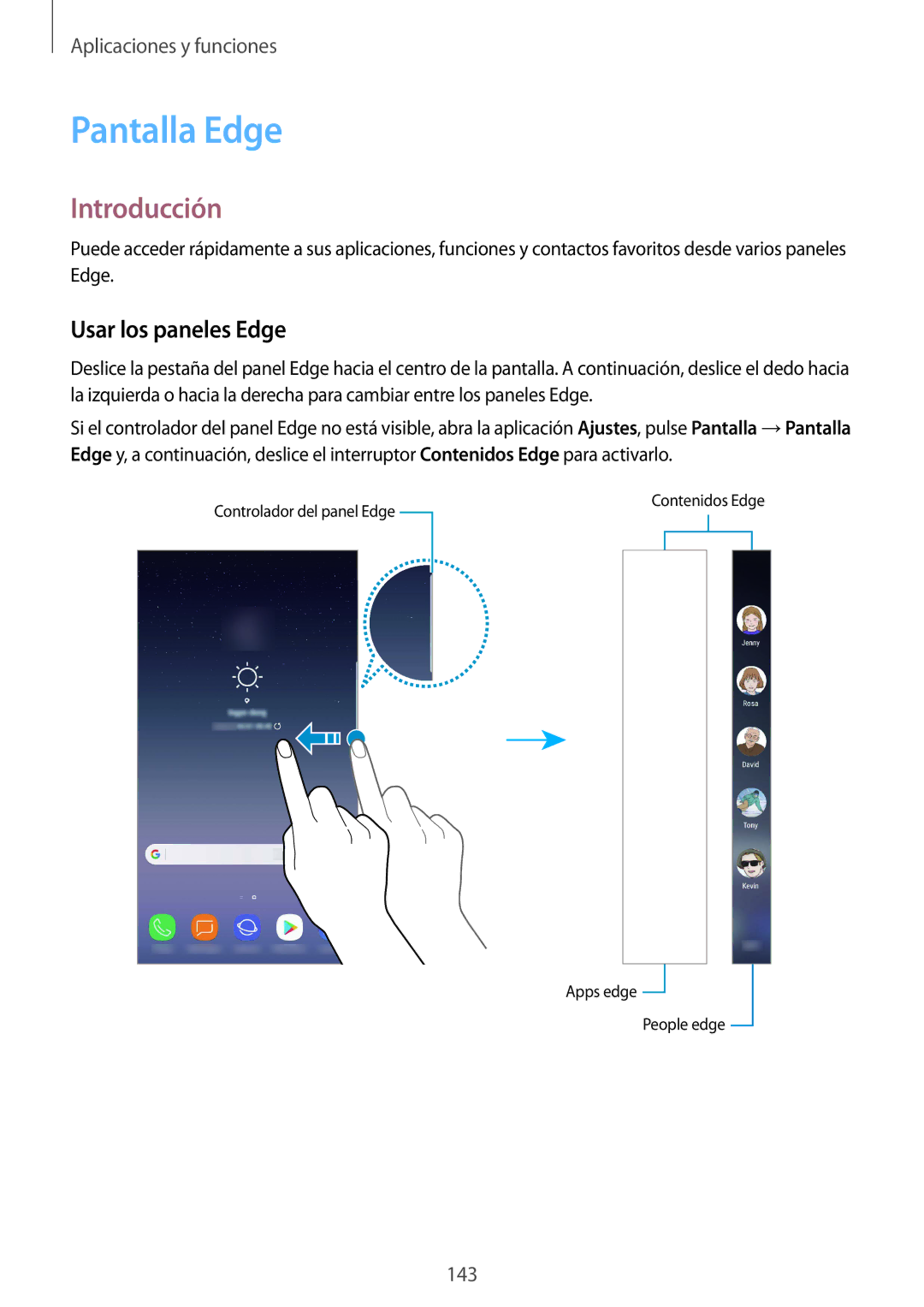 Samsung SM-N950FZDAPHE, SM-N950FZKDPHE, SM-N950FZDDPHE, SM-N950FZKAPHE manual Pantalla Edge, Usar los paneles Edge 