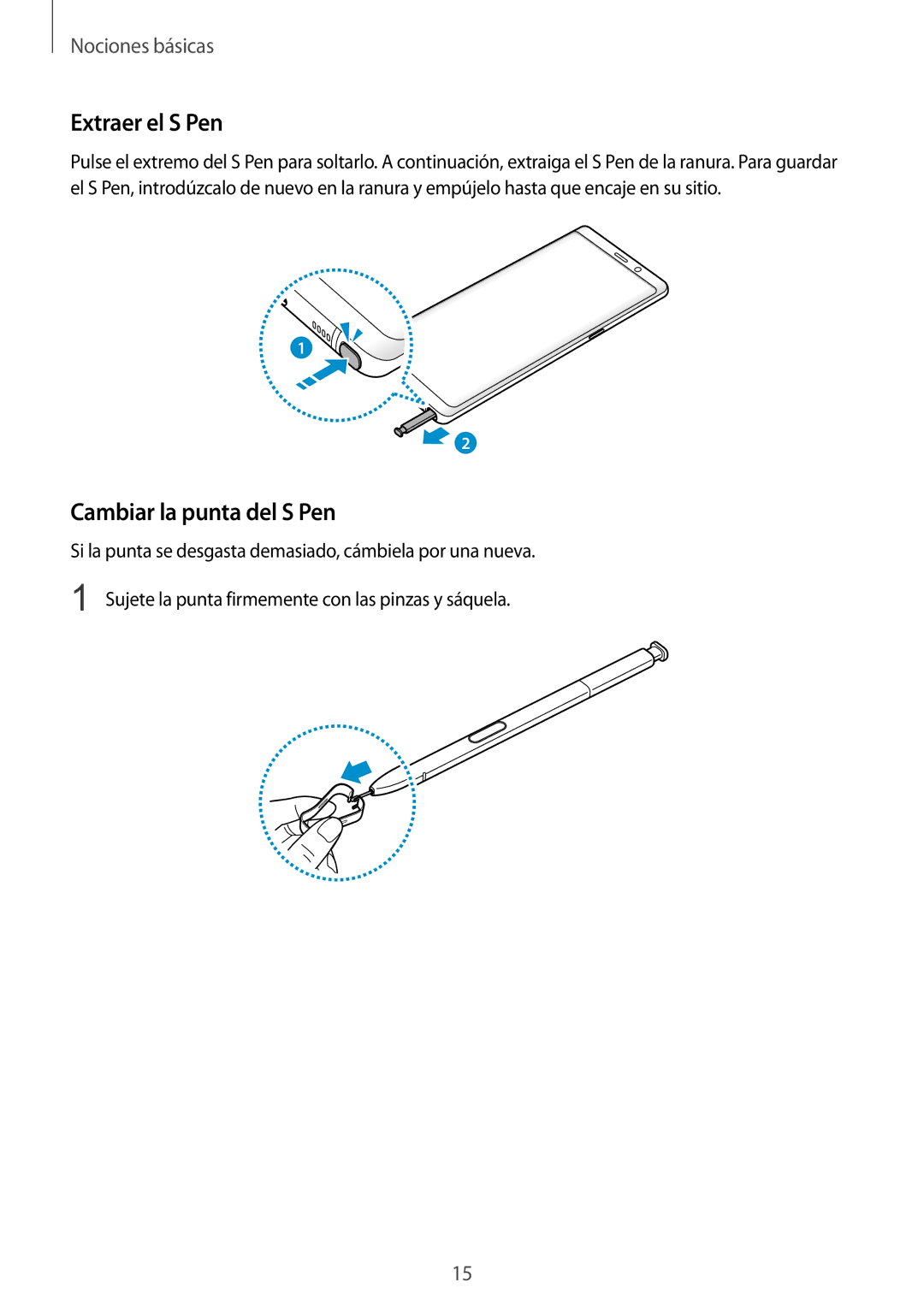 Samsung SM-N950FZDAPHE, SM-N950FZKDPHE, SM-N950FZDDPHE, SM-N950FZKAPHE manual Extraer el S Pen, Cambiar la punta del S Pen 