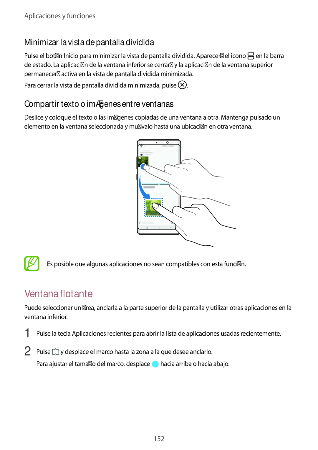 Samsung SM-N950FZKDPHE, SM-N950FZDDPHE, SM-N950FZKAPHE manual Ventana flotante, Minimizar la vista de pantalla dividida 