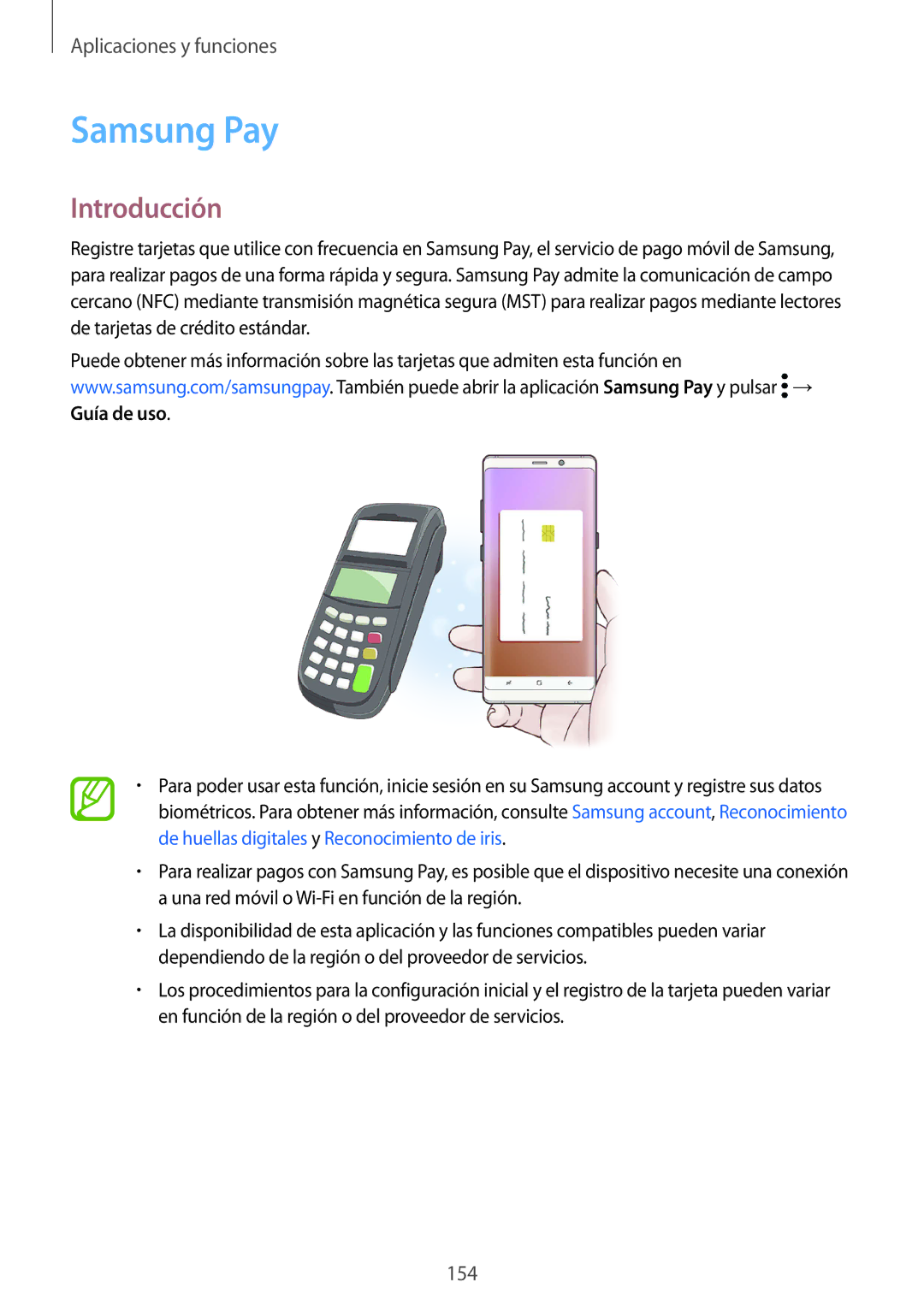 Samsung SM-N950FZKAPHE, SM-N950FZKDPHE, SM-N950FZDDPHE, SM-N950FZDAPHE manual Samsung Pay, Introducción 