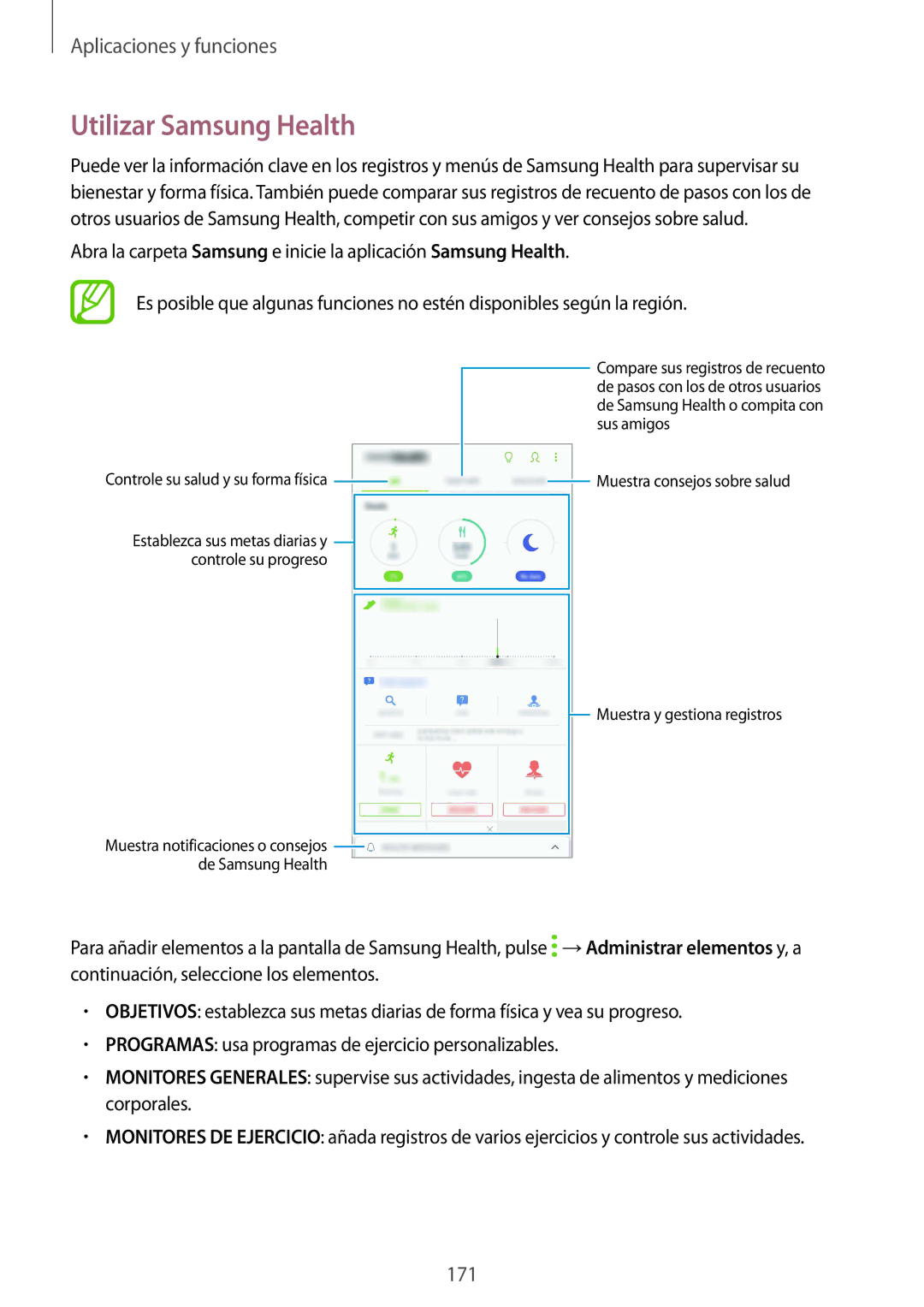 Samsung SM-N950FZDAPHE, SM-N950FZKDPHE, SM-N950FZDDPHE manual Utilizar Samsung Health, Controle su salud y su forma física 