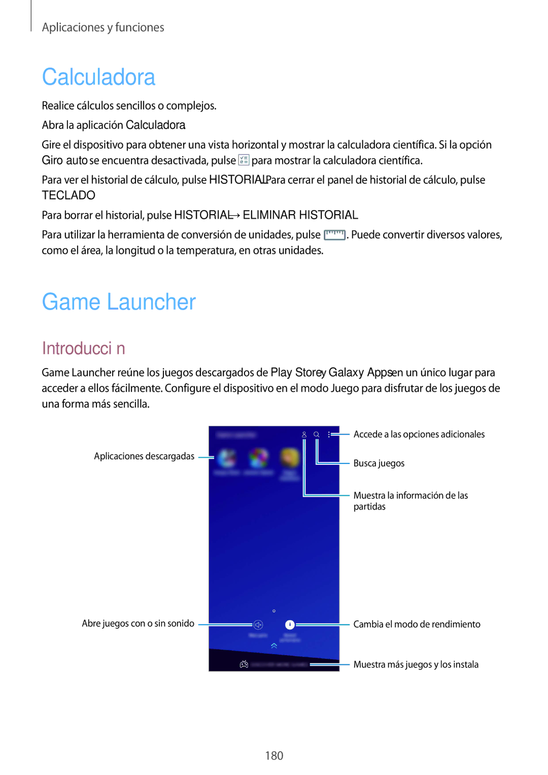 Samsung SM-N950FZKDPHE, SM-N950FZDDPHE, SM-N950FZKAPHE, SM-N950FZDAPHE manual Calculadora, Game Launcher 