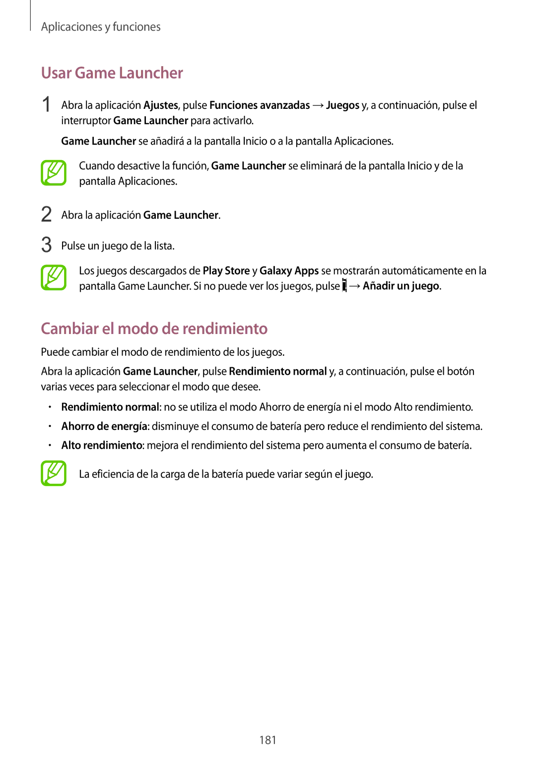 Samsung SM-N950FZDDPHE, SM-N950FZKDPHE, SM-N950FZKAPHE, SM-N950FZDAPHE Usar Game Launcher, Cambiar el modo de rendimiento 