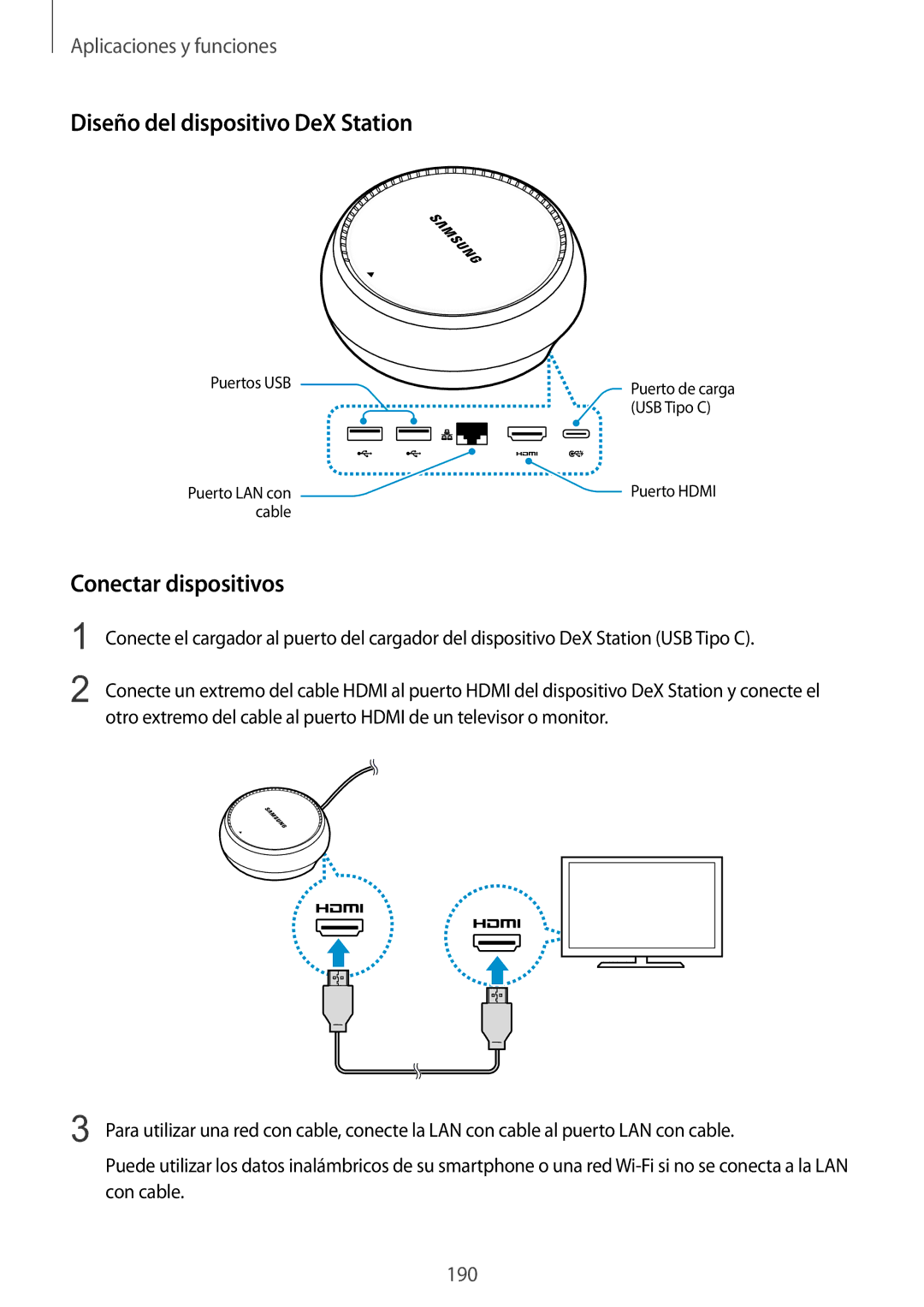 Samsung SM-N950FZKAPHE, SM-N950FZKDPHE, SM-N950FZDDPHE manual Diseño del dispositivo DeX Station, Conectar dispositivos 